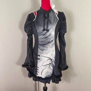 JFashion Devilinspired Black and White Orchid Long Sleeve Velvet Lolita Dress L